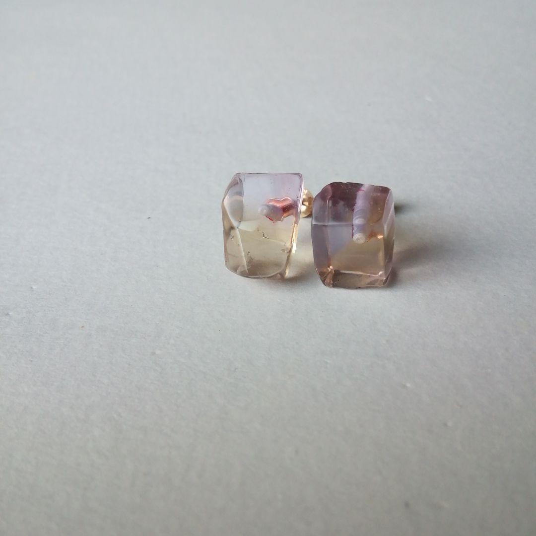 アメトリン ラフロック K10YG 一粒ピアス