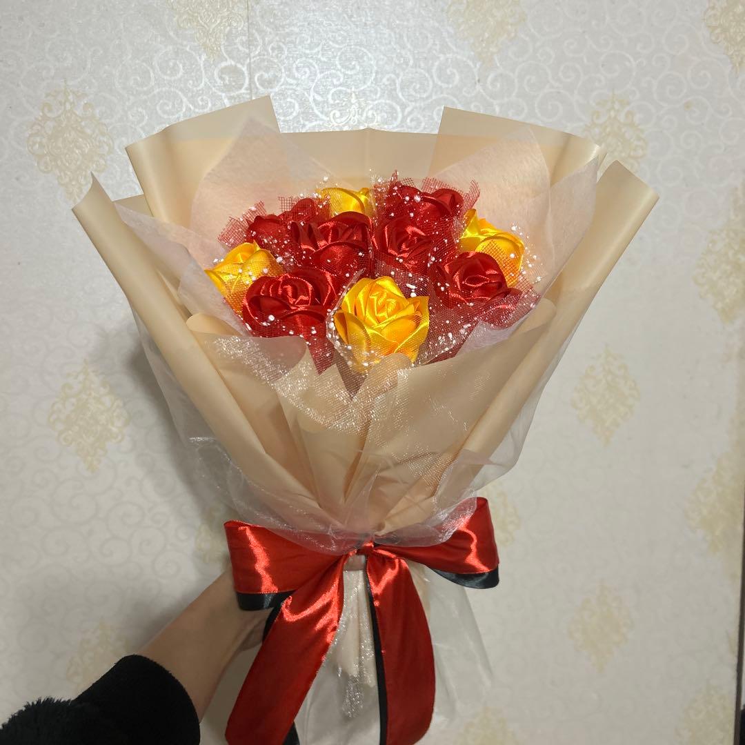 10本赤黄色バラブーケプレゼント お祝い 枯れない花 永生薔薇　特別な人へ