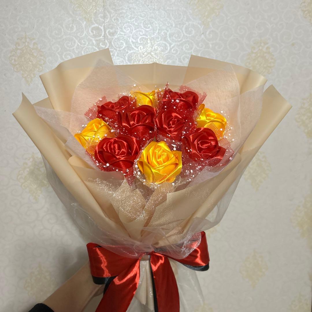 10本赤黄色バラブーケプレゼント お祝い 枯れない花 永生薔薇　特別な人へ