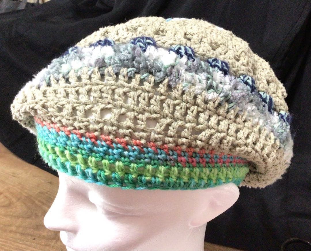 手作りニット帽　ビーニー　ベレー帽　ドレッド　綿混　夏〜冬〜春