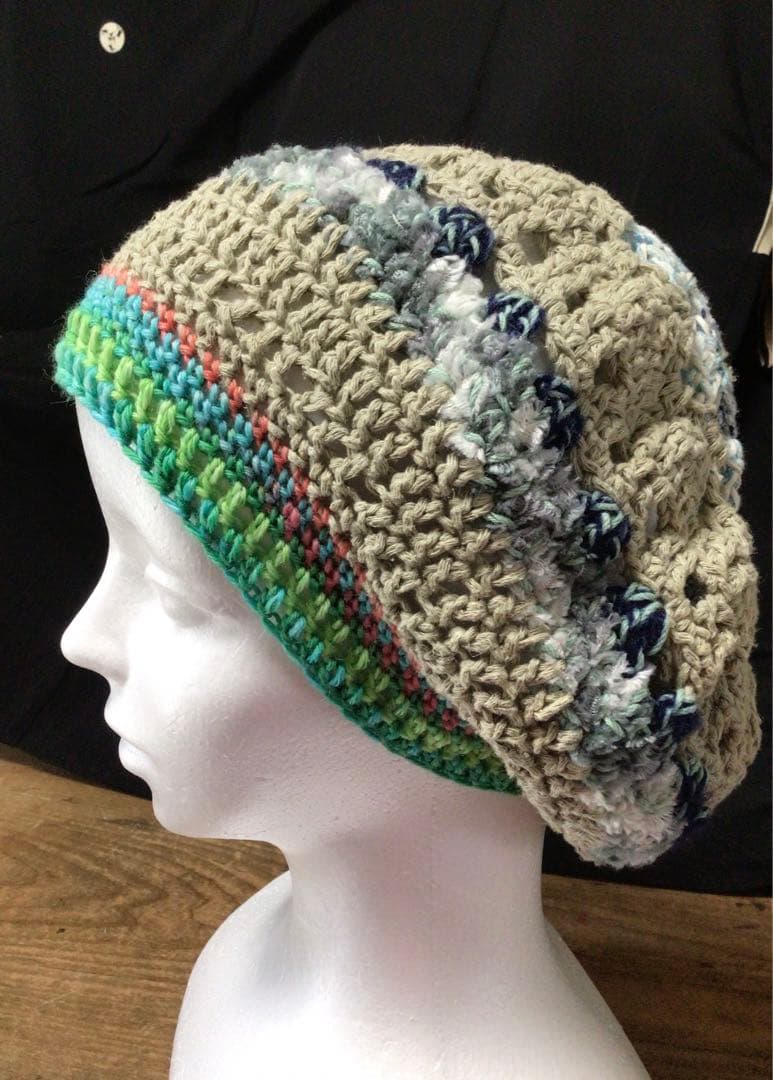 手作りニット帽　ビーニー　ベレー帽　ドレッド　綿混　夏〜冬〜春