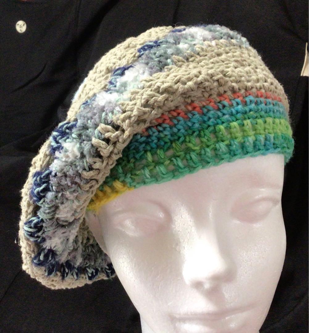 手作りニット帽　ビーニー　ベレー帽　ドレッド　綿混　夏〜冬〜春