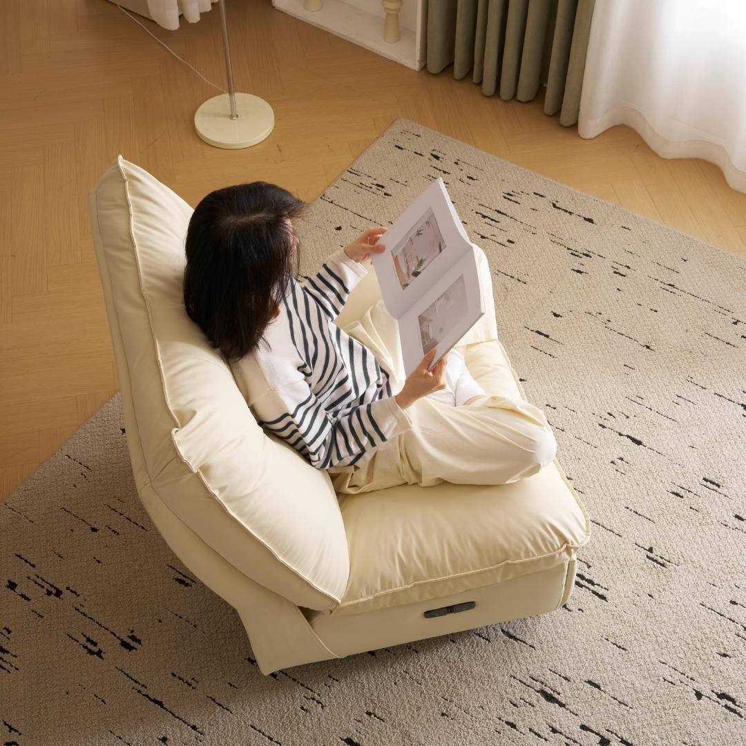 リクライニングソファー 肘掛けなし ロッキング オットマン一体型 【アイボリー】