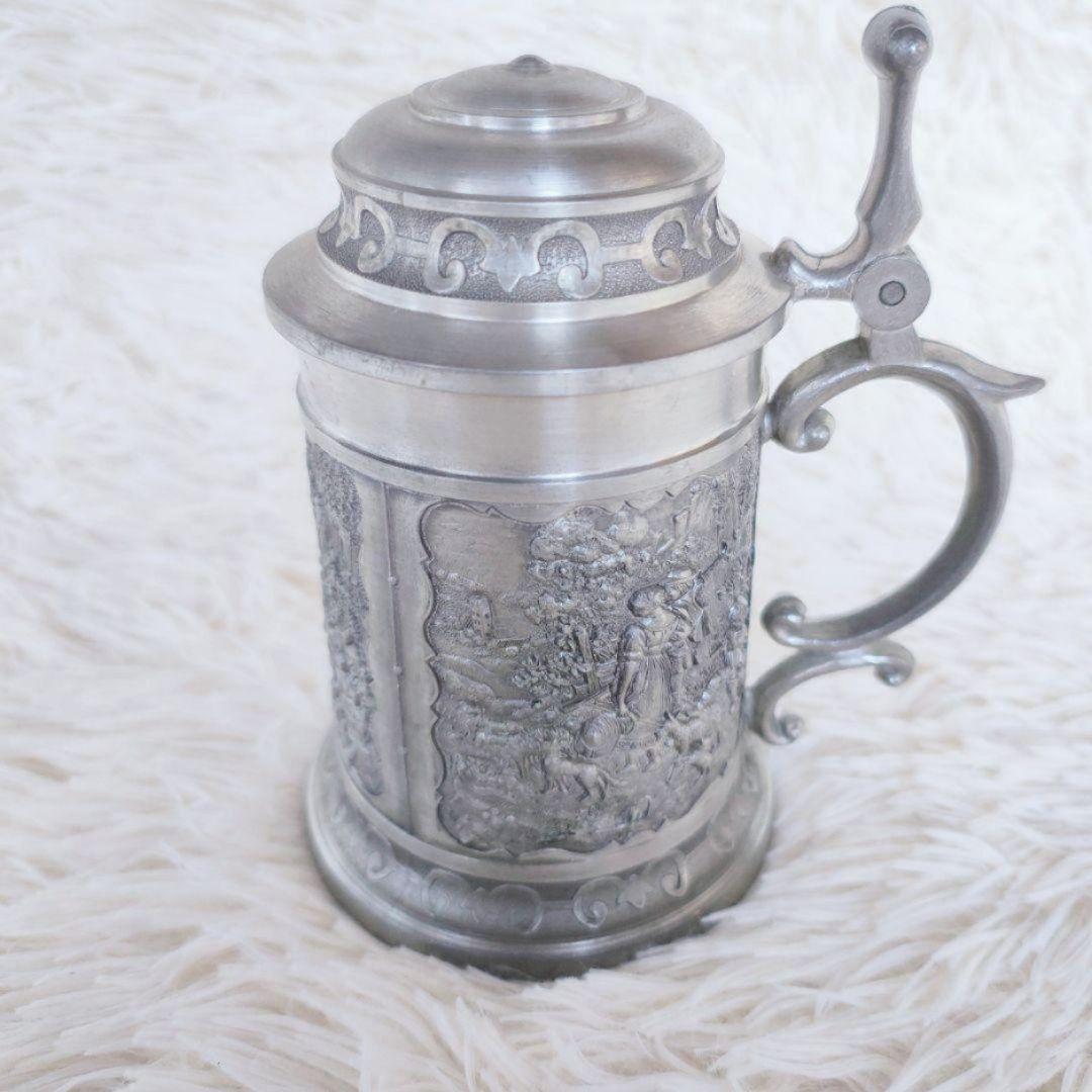 ピューター ビアマグ ビアジョッキ アンティーク ヴィンテージ 錫製 彫刻
