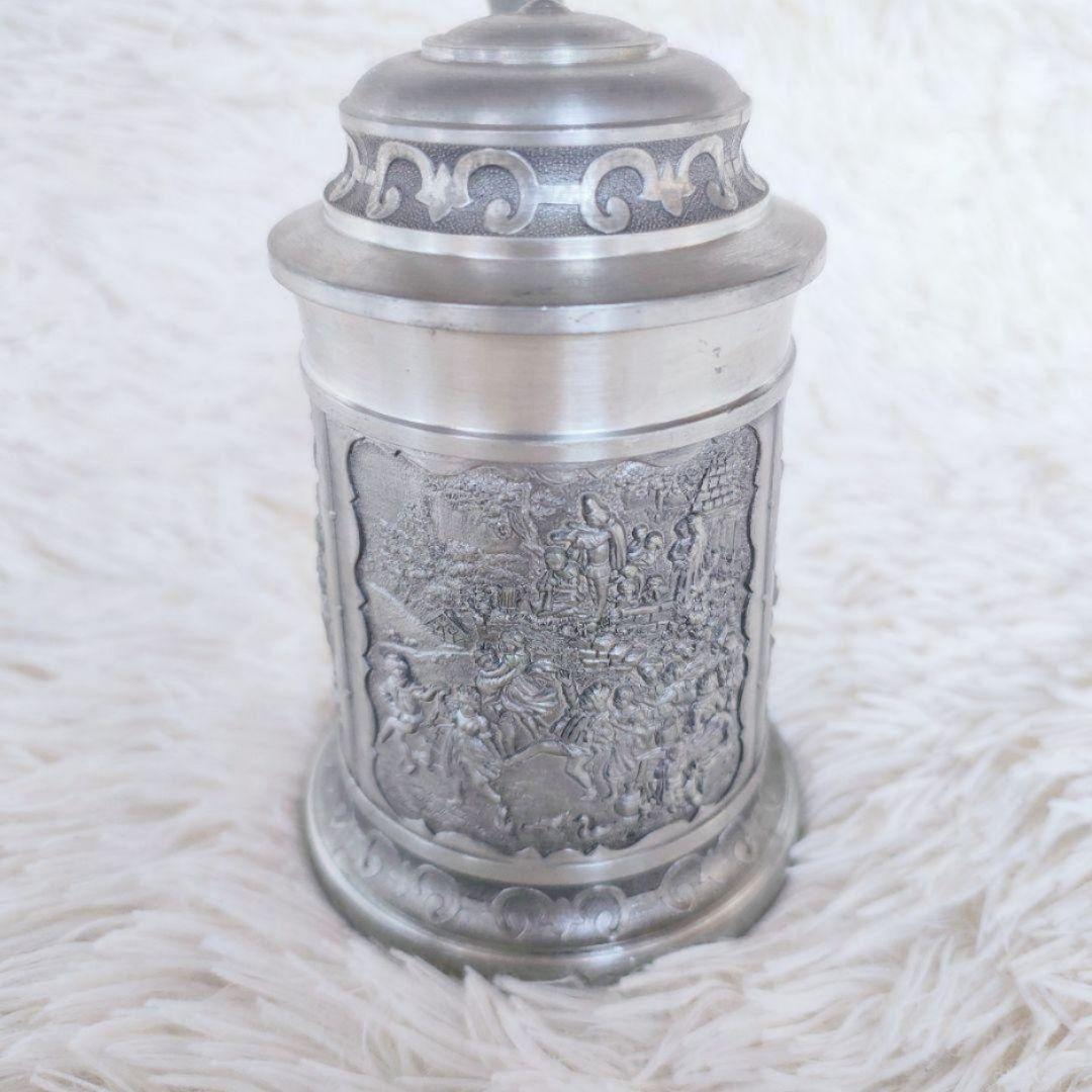 ピューター ビアマグ ビアジョッキ アンティーク ヴィンテージ 錫製 彫刻