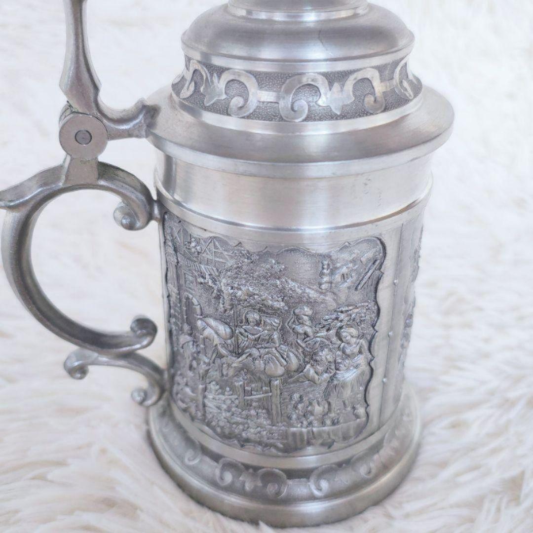 ピューター ビアマグ ビアジョッキ アンティーク ヴィンテージ 錫製 彫刻