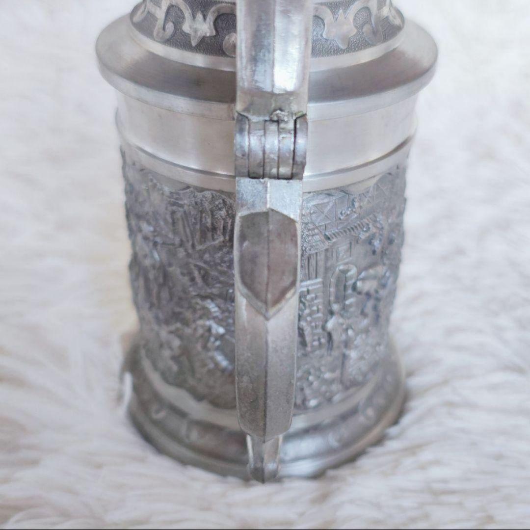 ピューター ビアマグ ビアジョッキ アンティーク ヴィンテージ 錫製 彫刻
