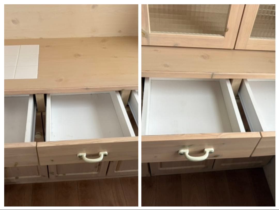 [左側］北欧パイン無垢材 フレンチカントリー 食器棚 カップボード 送料込み