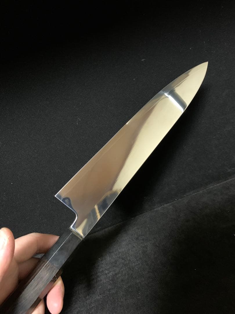 包丁　和牛刀　ハ寸　両刃　三枚打　鏡面研磨　切味抜群　箱付　未使用