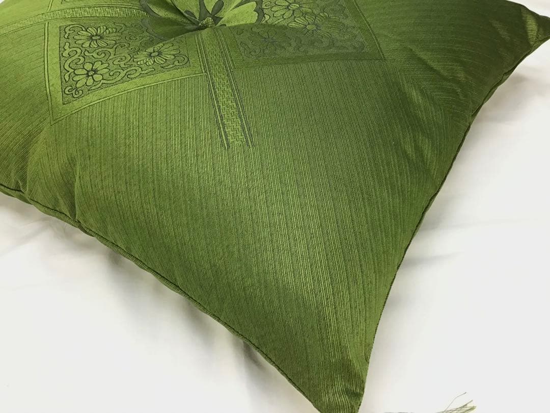 【新品】座布団 ふくれ 59x63cm 八端判 グリーン 5枚組日本製