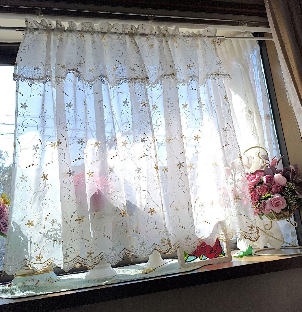 カフェカーテン【gëm様オーダー品　花柄刺繍トルコレースダブルデザイン　】