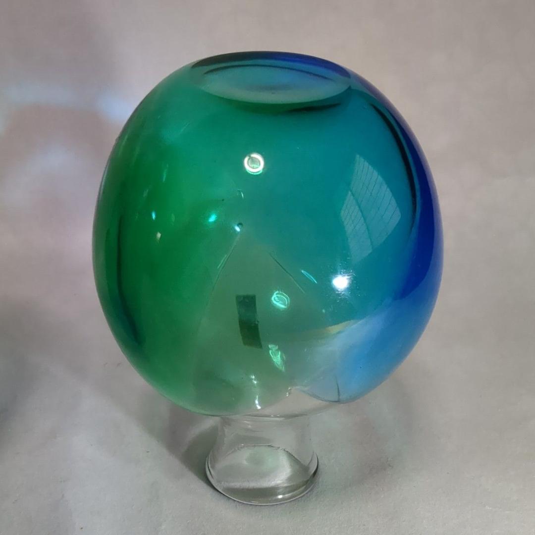 津軽びいどろ 秋村実工房 ガラス製 徳利＆猪口3個 ブルー系 シール付未使用品