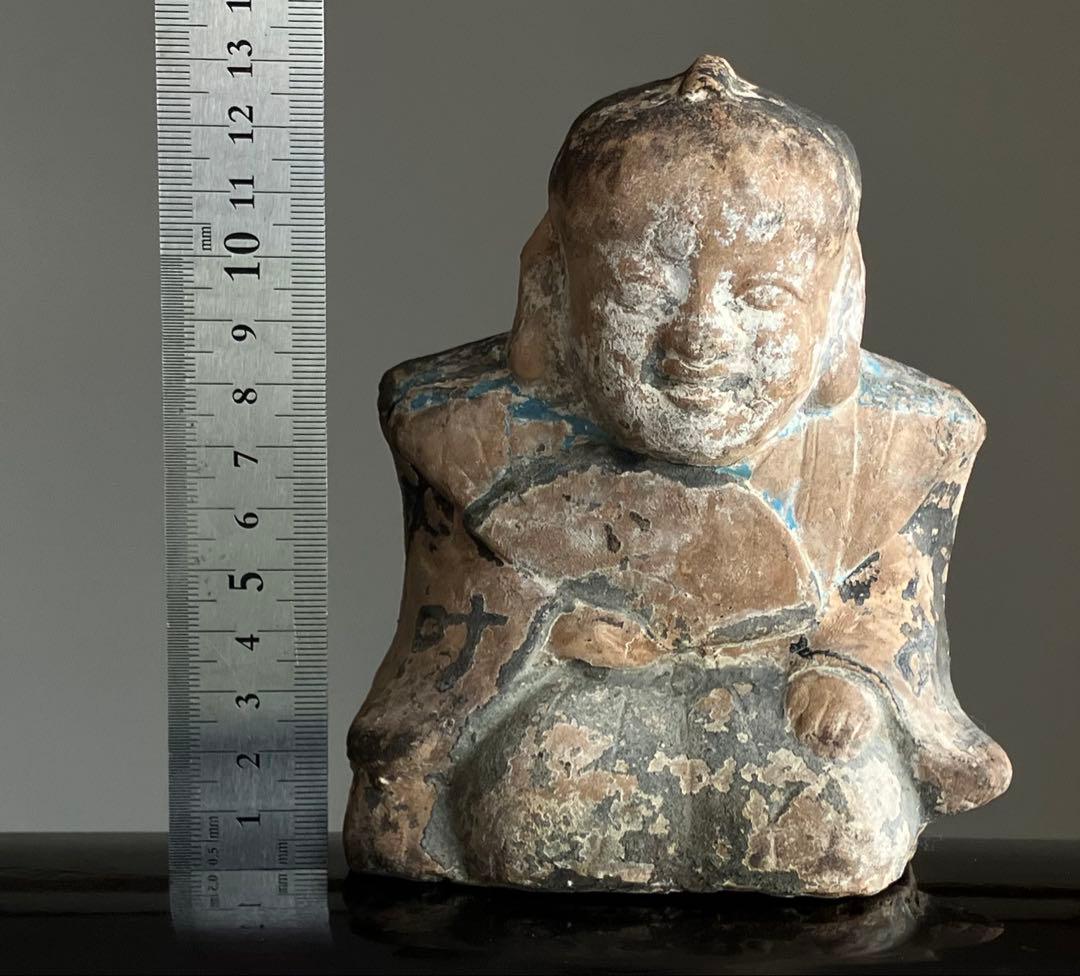 【叶う 福助 米入り? 土人形 約13㎝ 江戸期頃】郷土玩具仏像縁起物民間信仰