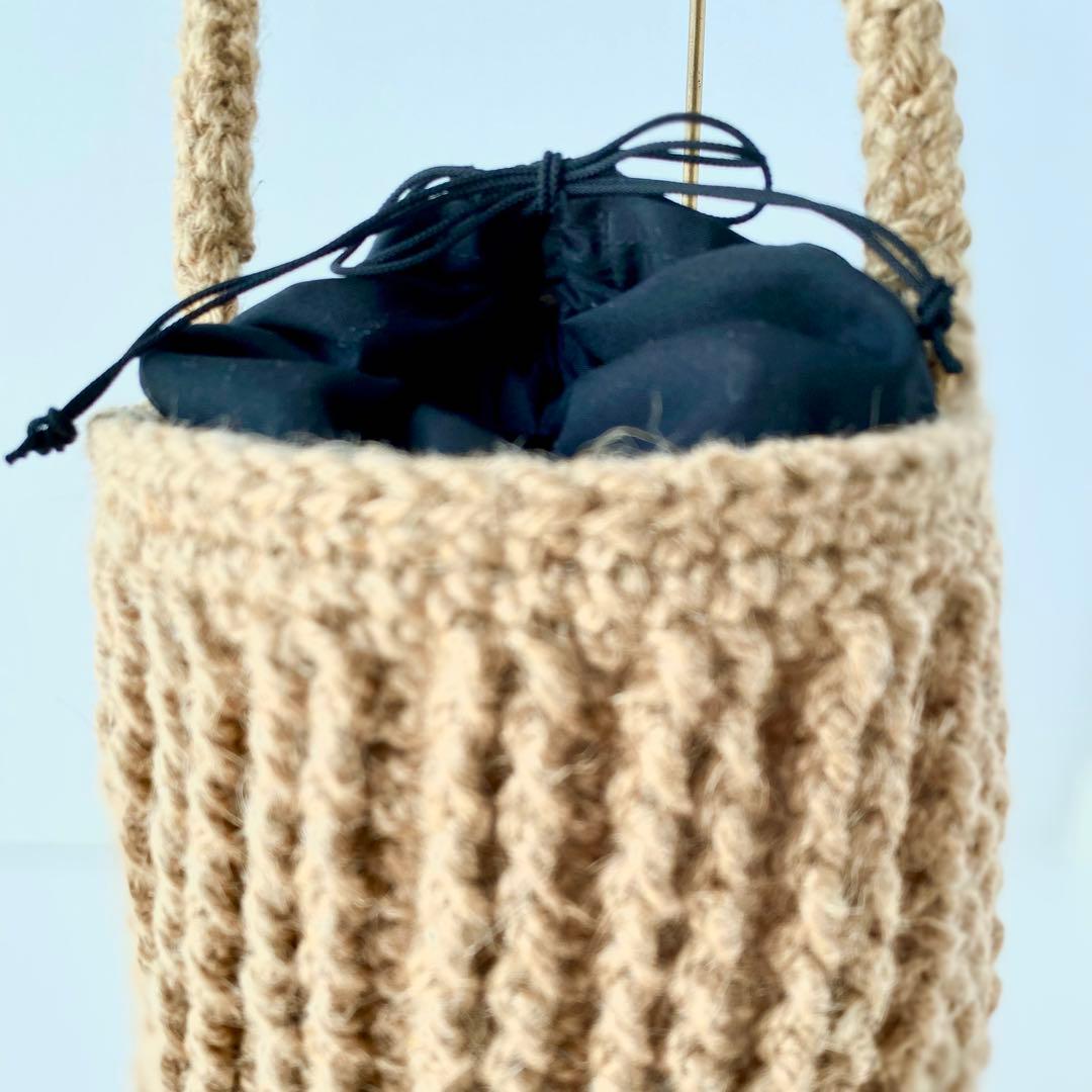 【新品】麻ひも手編みかごワンハンドバッグ取手天然素材タンバリンdopカバー付き