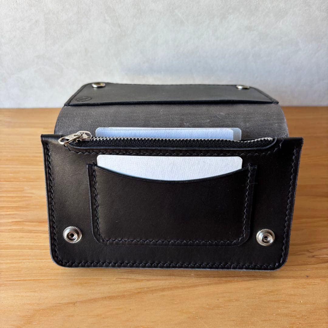 【ブラック&クロコダイル】ミドルトラッカーウォレット イタリアンレザー 本革②2