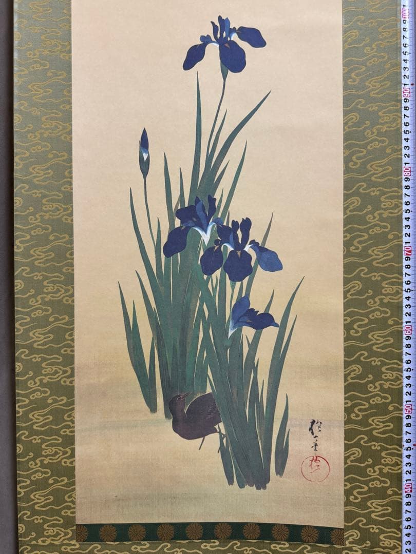 酒井抱一『十二か月花鳥図』五月『燕子花に鷭図』掛軸 復刻版 手彩色