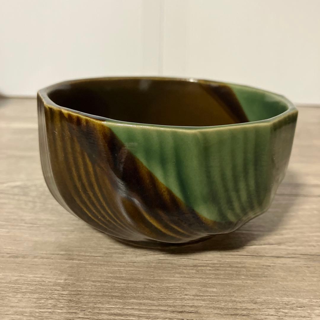E-1 【美品】小鉢 5客セット 織部焼風 緑×茶 モダン 煮物鉢 向付 陶器