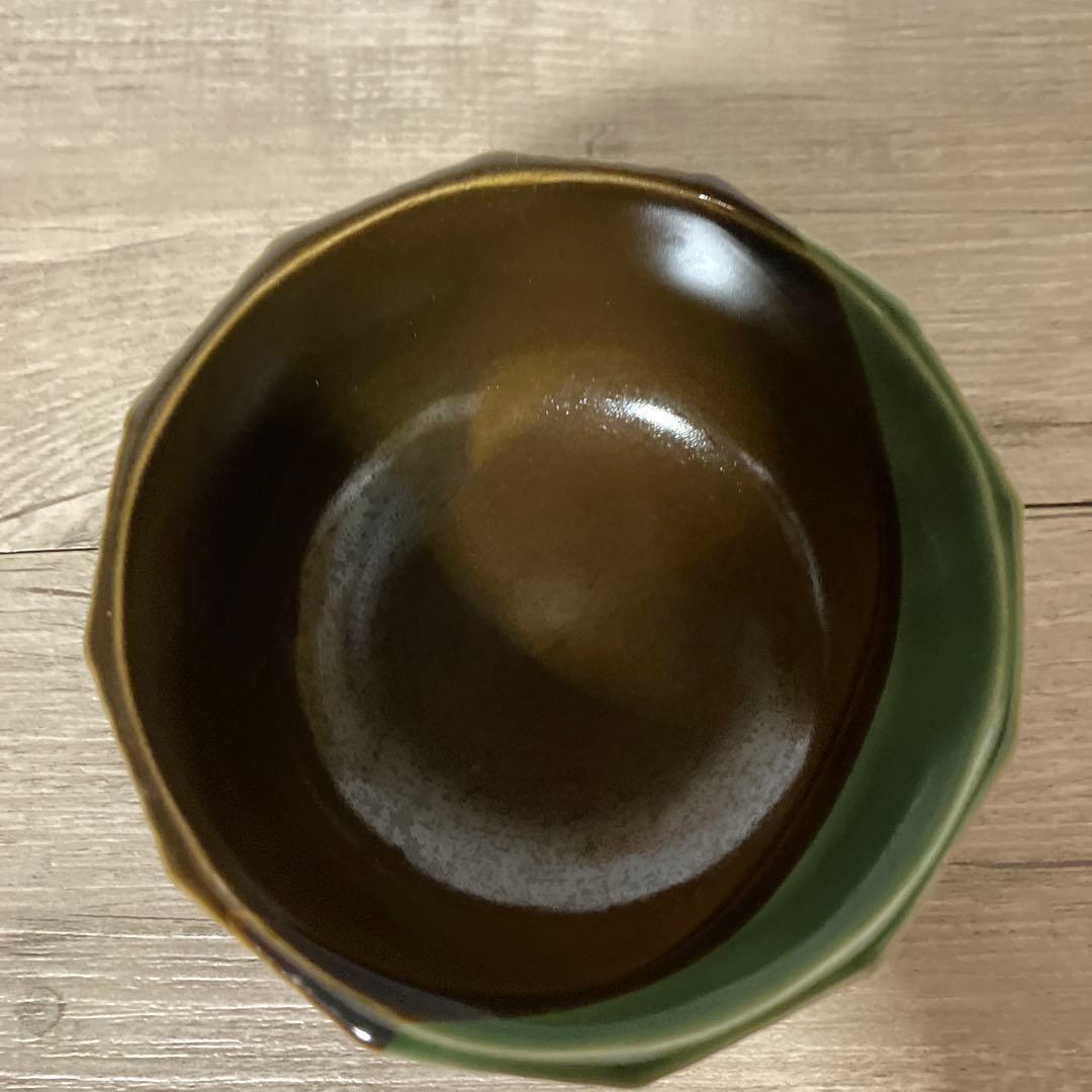 E-1 【美品】小鉢 5客セット 織部焼風 緑×茶 モダン 煮物鉢 向付 陶器
