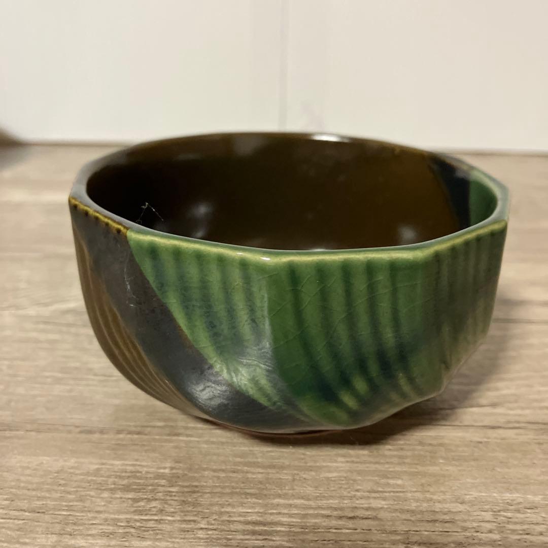 E-1 【美品】小鉢 5客セット 織部焼風 緑×茶 モダン 煮物鉢 向付 陶器