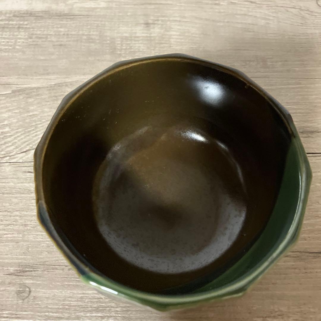 E-1 【美品】小鉢 5客セット 織部焼風 緑×茶 モダン 煮物鉢 向付 陶器