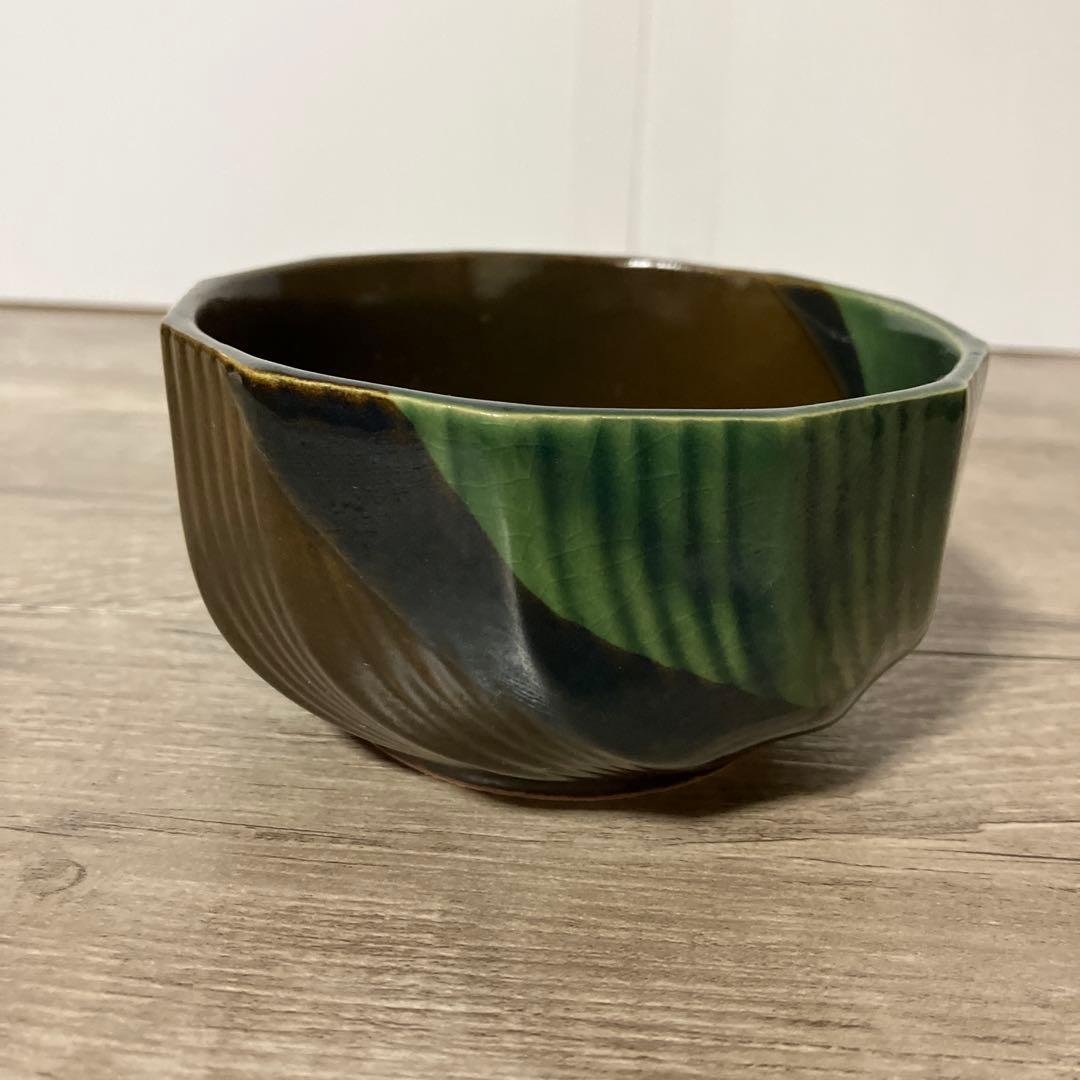 E-1 【美品】小鉢 5客セット 織部焼風 緑×茶 モダン 煮物鉢 向付 陶器