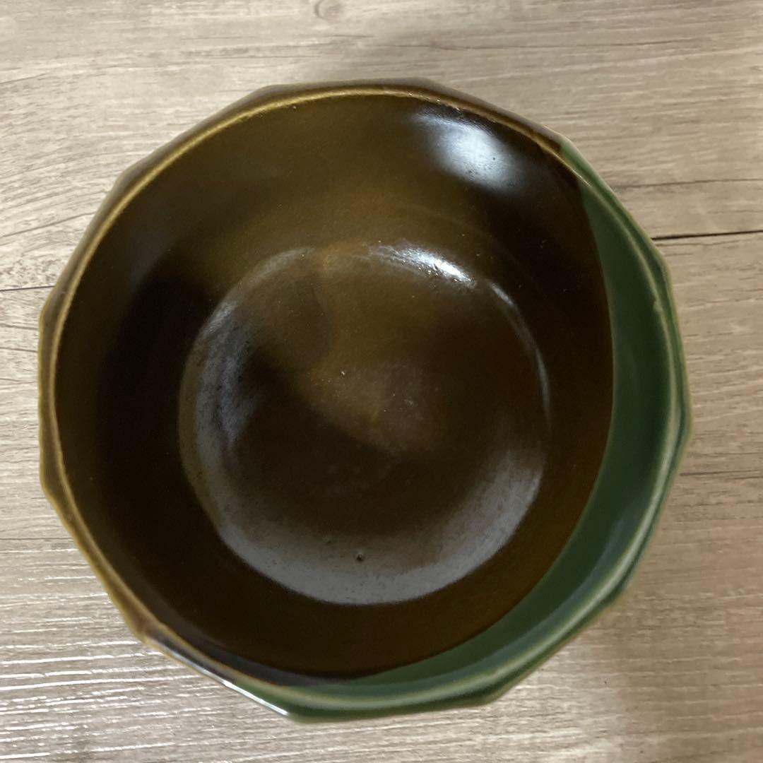 E-1 【美品】小鉢 5客セット 織部焼風 緑×茶 モダン 煮物鉢 向付 陶器
