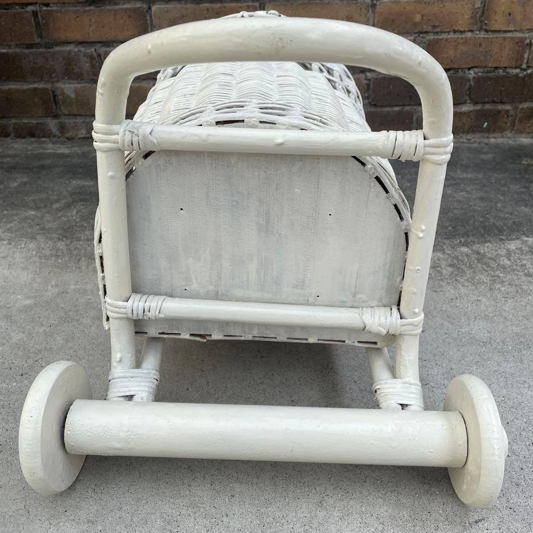 アンティーク藤カゴカート　ラタン買物カート　レトロラタンカート　藤バスケット