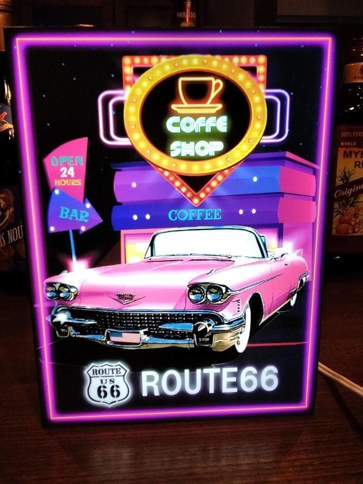アメリカン アメ車 ルート66 コーヒー カフェ サイン 置物 LED電光看板