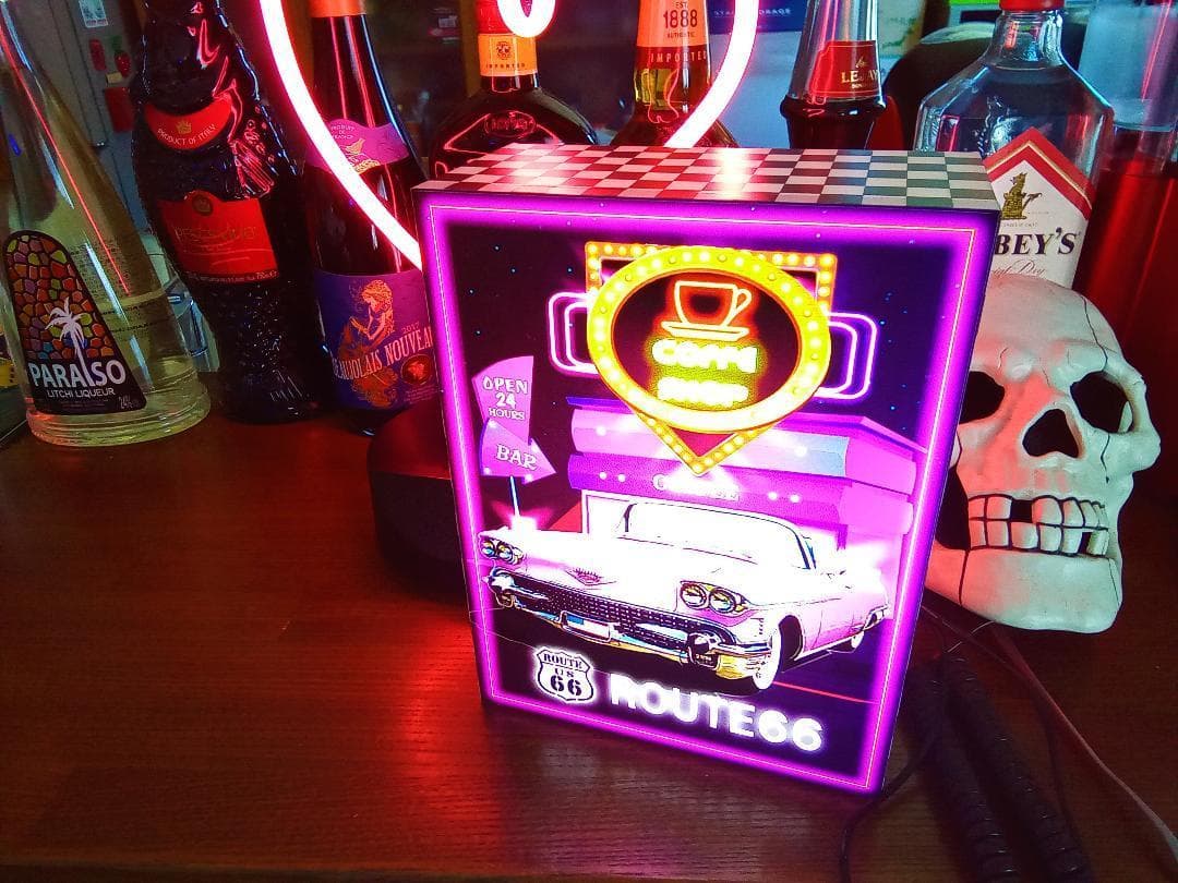 アメリカン アメ車 ルート66 コーヒー カフェ サイン 置物 LED電光看板