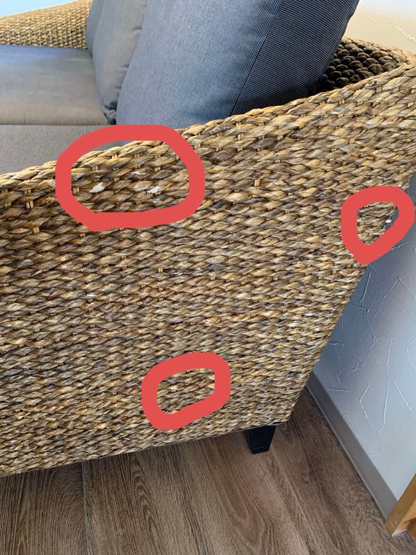 【東京インテリア】アジアンモダンL字型ウォーターヒヤシンスソファ