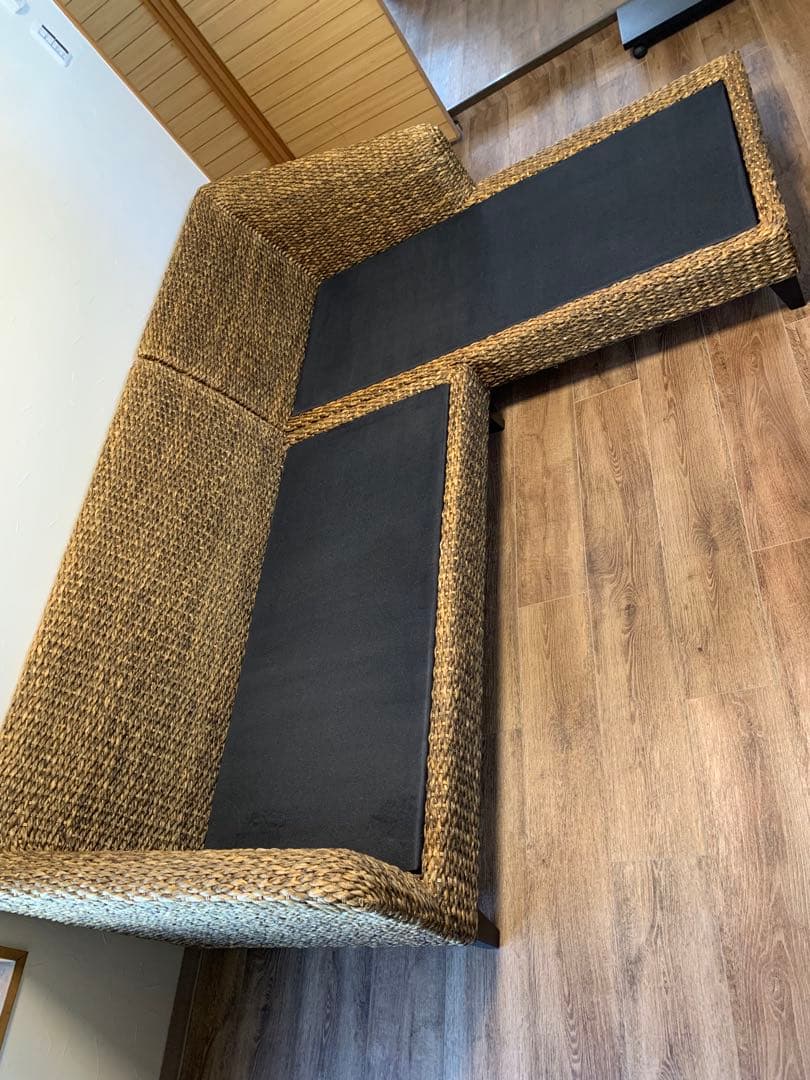 【東京インテリア】アジアンモダンL字型ウォーターヒヤシンスソファ