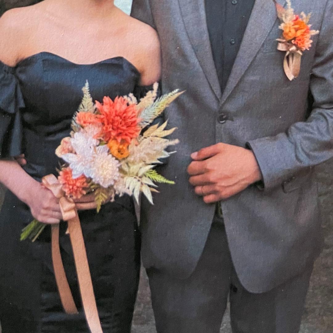 ウエディングブーケ　ブートニア　オレンジ系　結婚式　前撮り　ブライダルブーケ