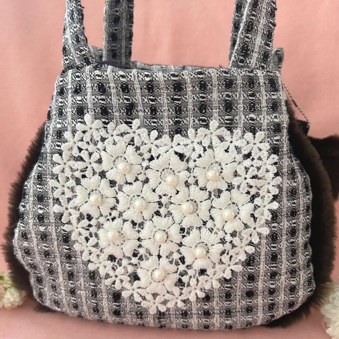 ゆ*ん様 ビッグさばニャン　コヤンイサムチョン　ツイード＆ラビットファー　トート