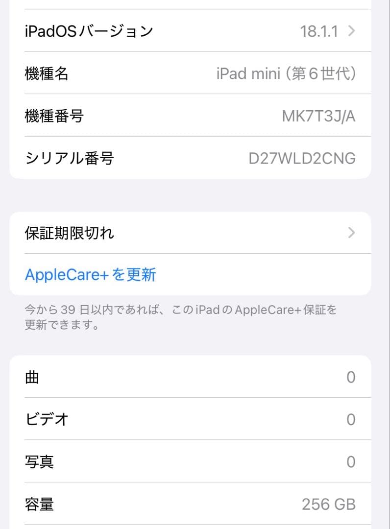 iPadmini6 スペースグレー WiFiモデル 256GB