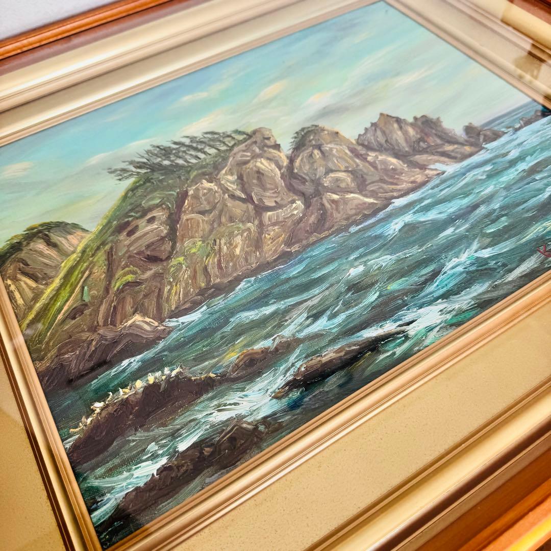 【真作】川端健太郎 油彩『海の風景』F6号 額 縦50×横60cm 光風アトリエ