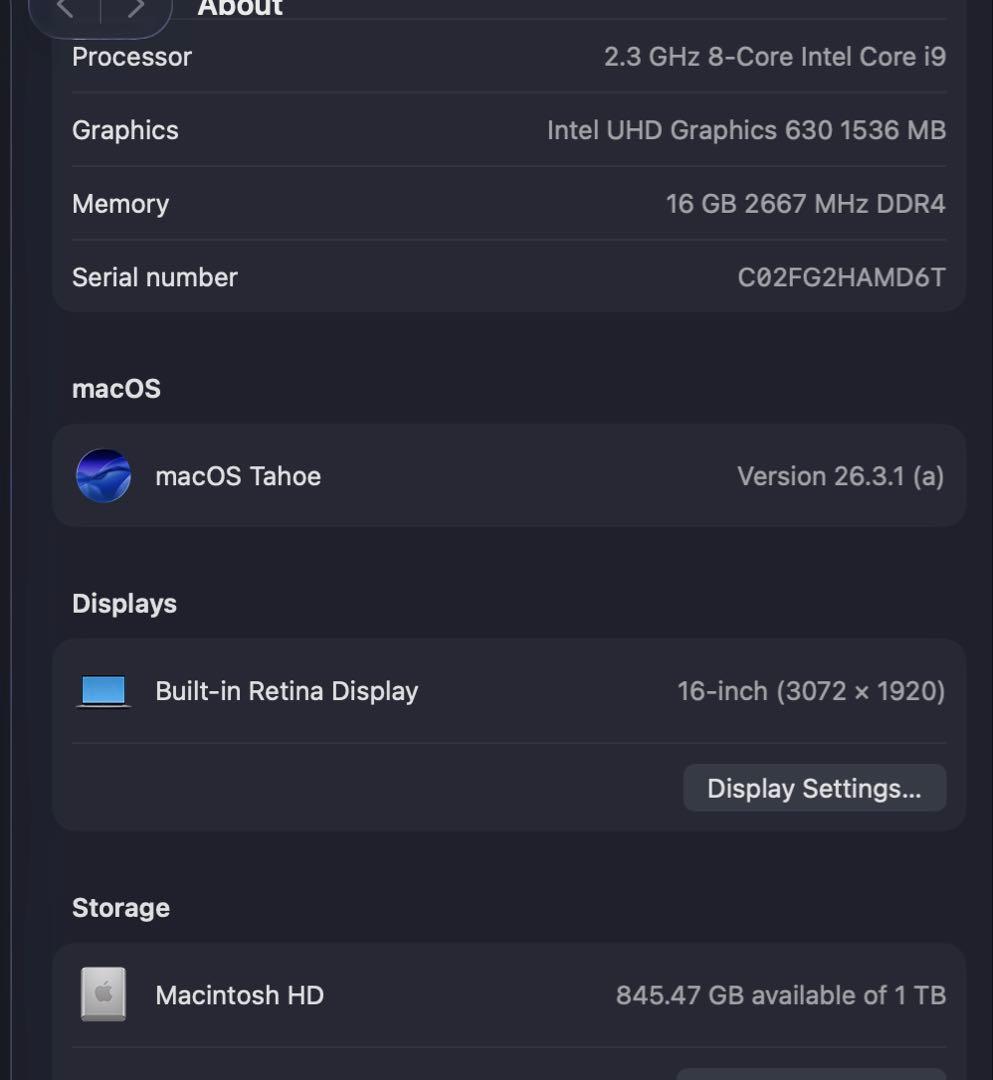 MacBook Pro 16インチ　2019 i9