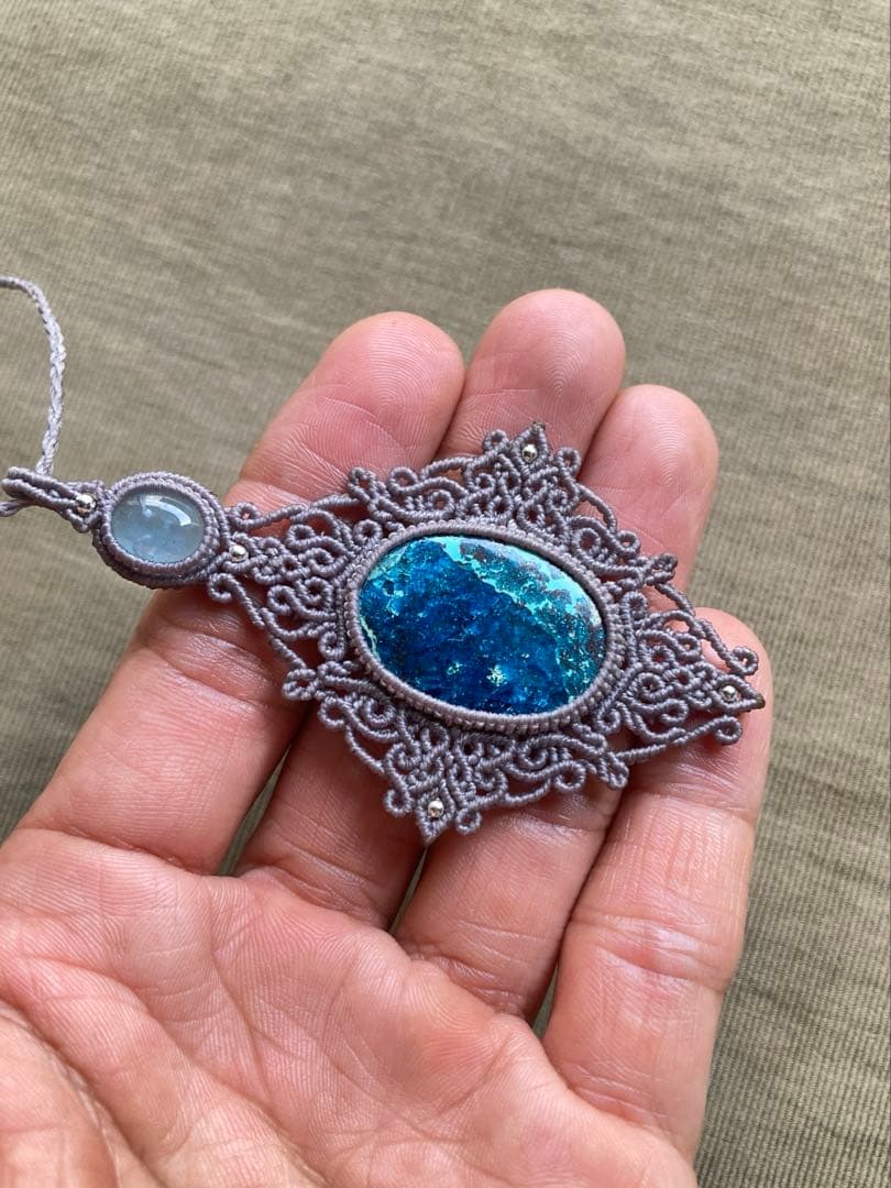 シャッタカイト　アクアマリン　マクラメペンダント　ネックレス