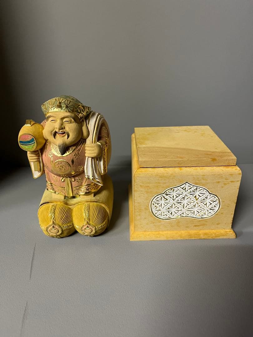 特別価格　恵比寿　大黒　セット　木彫り　彩色　手彫　柘植材　35