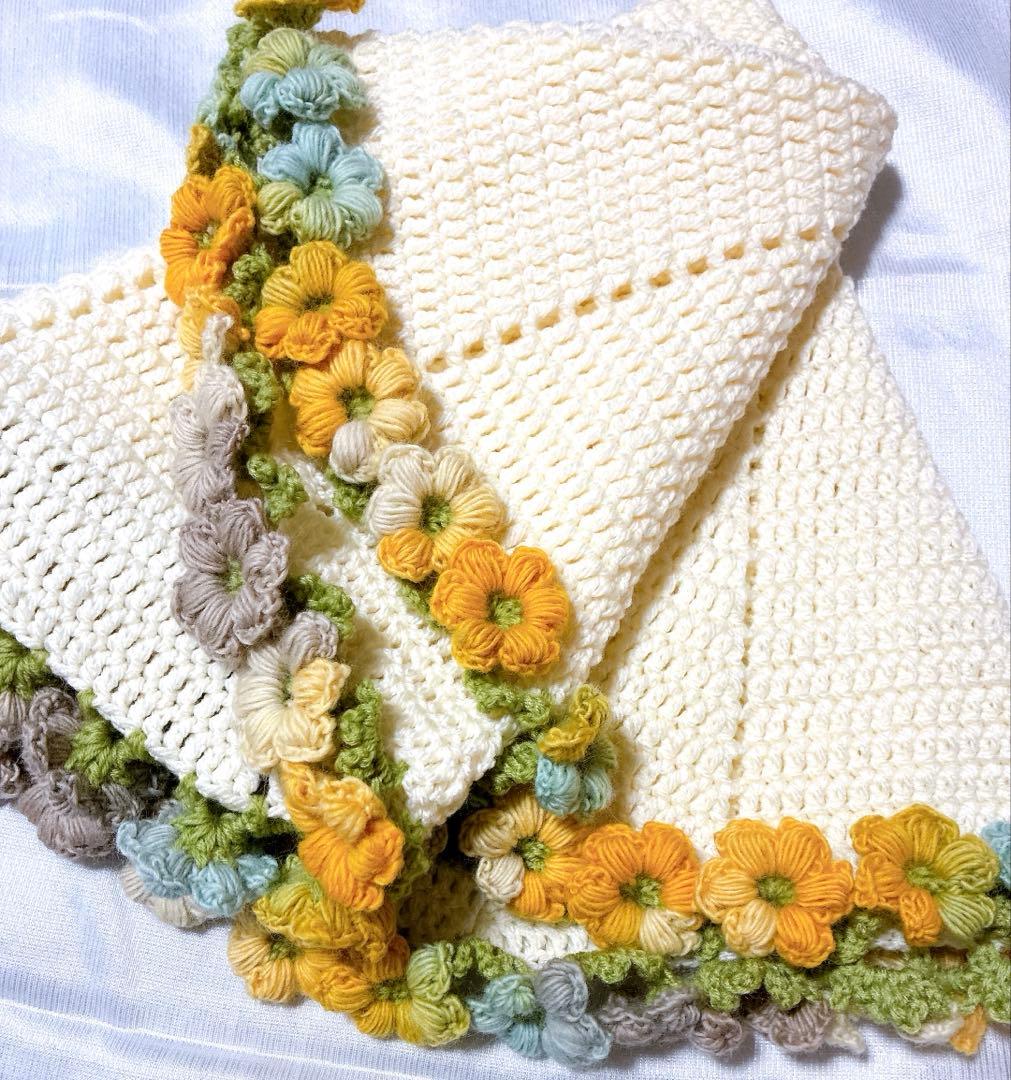 花束ブランケット ブーケブランケット　手編み ハンドメイド 83cm 編み物
