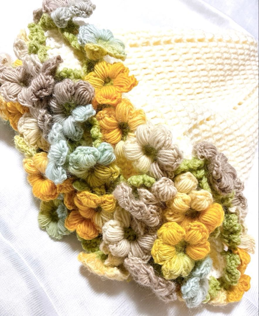 花束ブランケット ブーケブランケット　手編み ハンドメイド 83cm 編み物