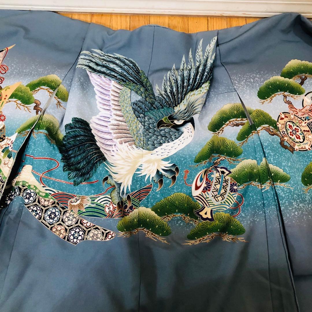 七五三5歳完全フルセット‼️豪華青系兜鷹金彩煌びやか⭐︎袴金蘭刺繍豪華逸品