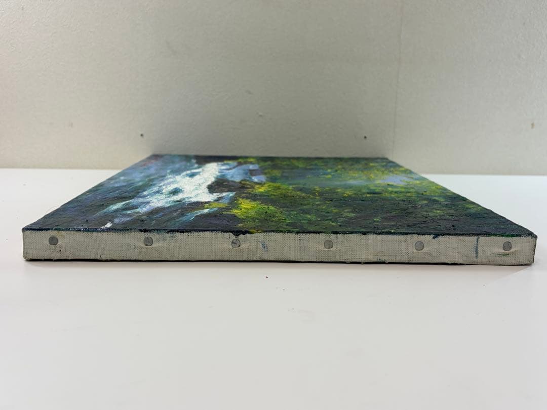 高橋一善 新緑の奥入瀬 額縁なし 油絵 現状品