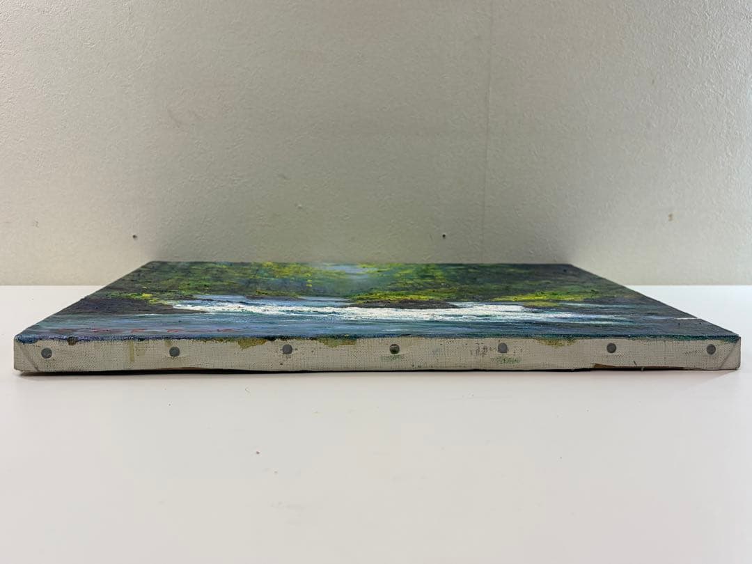 高橋一善 新緑の奥入瀬 額縁なし 油絵 現状品