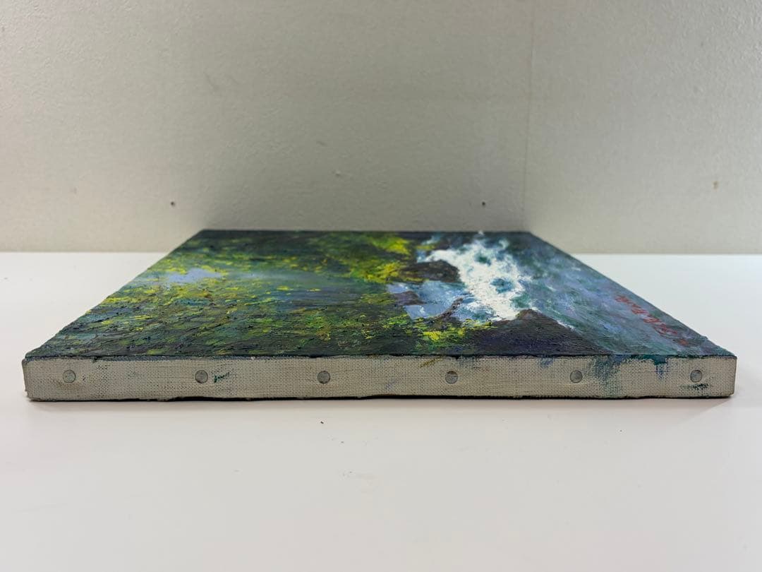 高橋一善 新緑の奥入瀬 額縁なし 油絵 現状品