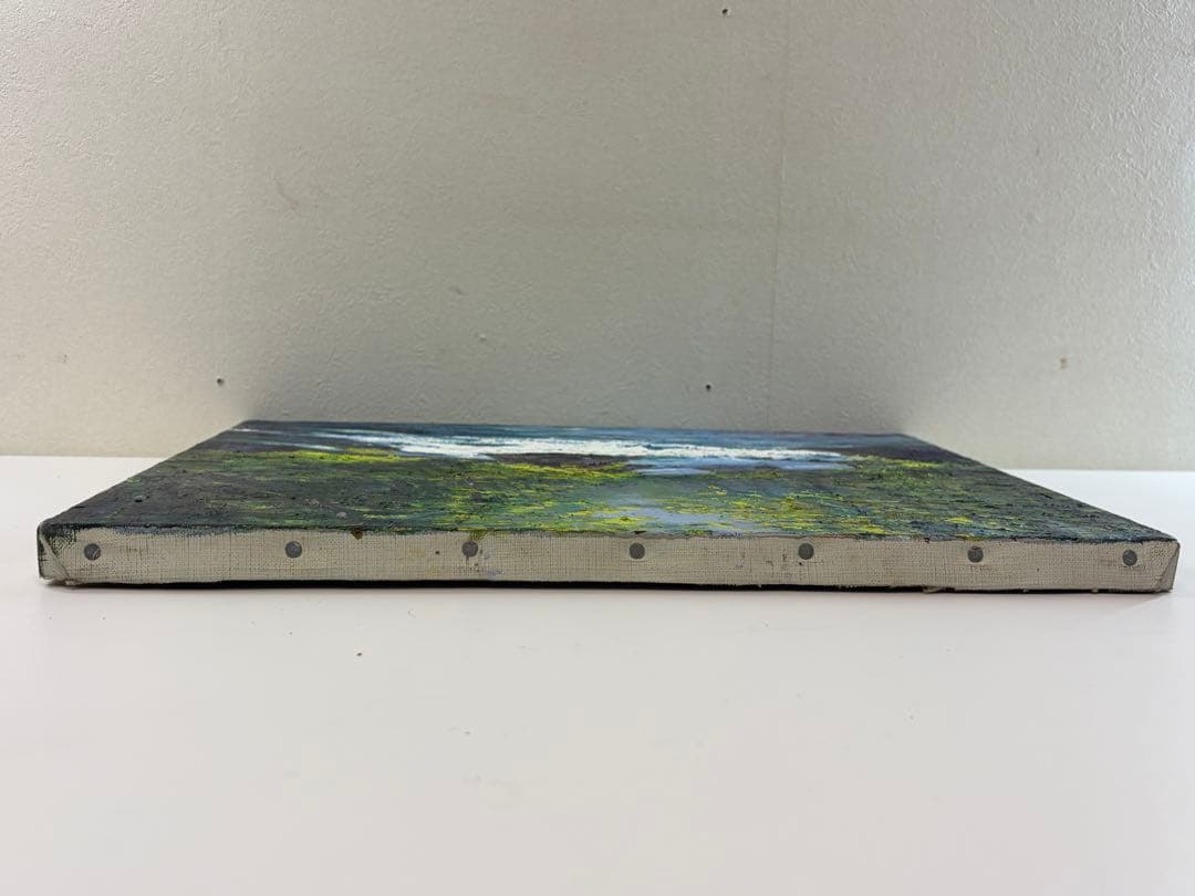 高橋一善 新緑の奥入瀬 額縁なし 油絵 現状品