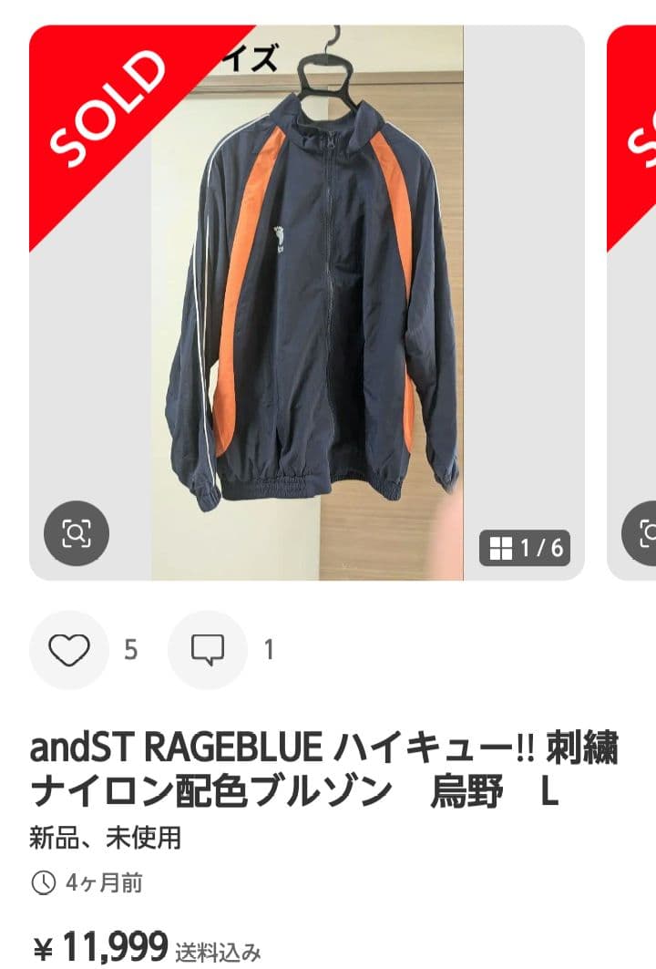 RAGEBLUE 刺繍ナイロン配色ブルゾン　烏野　Lサイズハイキュー‼期間限定