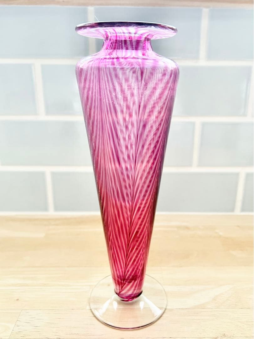 レトロ ヴェネチアングラス ガラス 花瓶 フラワーベース ヴィンテージ ピンク