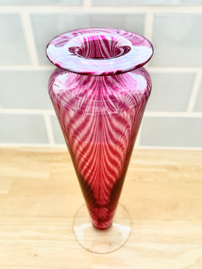 レトロ ヴェネチアングラス ガラス 花瓶 フラワーベース ヴィンテージ ピンク