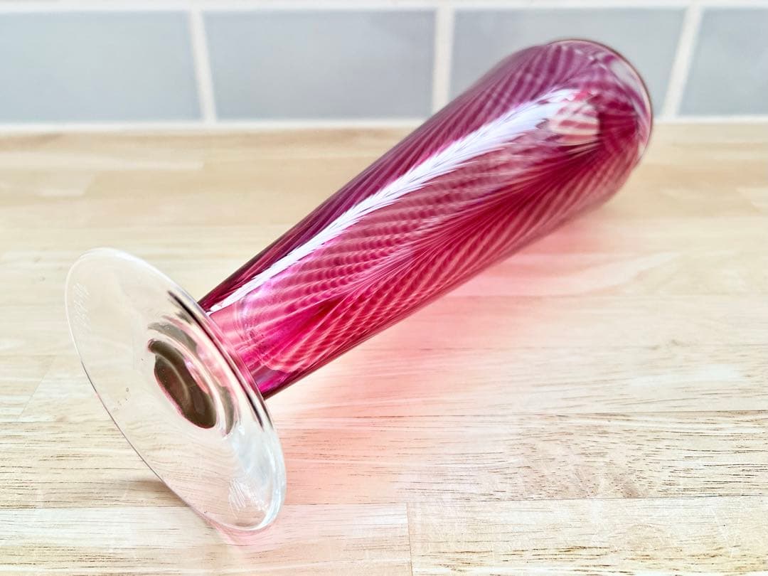 レトロ ヴェネチアングラス ガラス 花瓶 フラワーベース ヴィンテージ ピンク