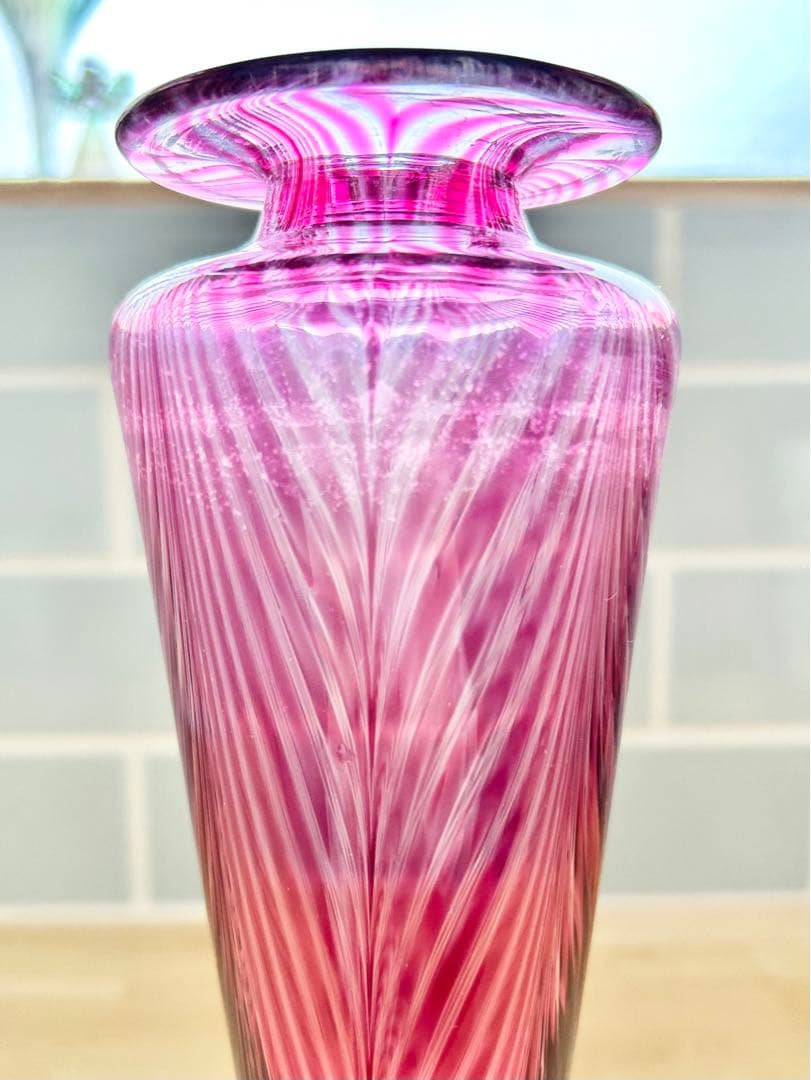 レトロ ヴェネチアングラス ガラス 花瓶 フラワーベース ヴィンテージ ピンク